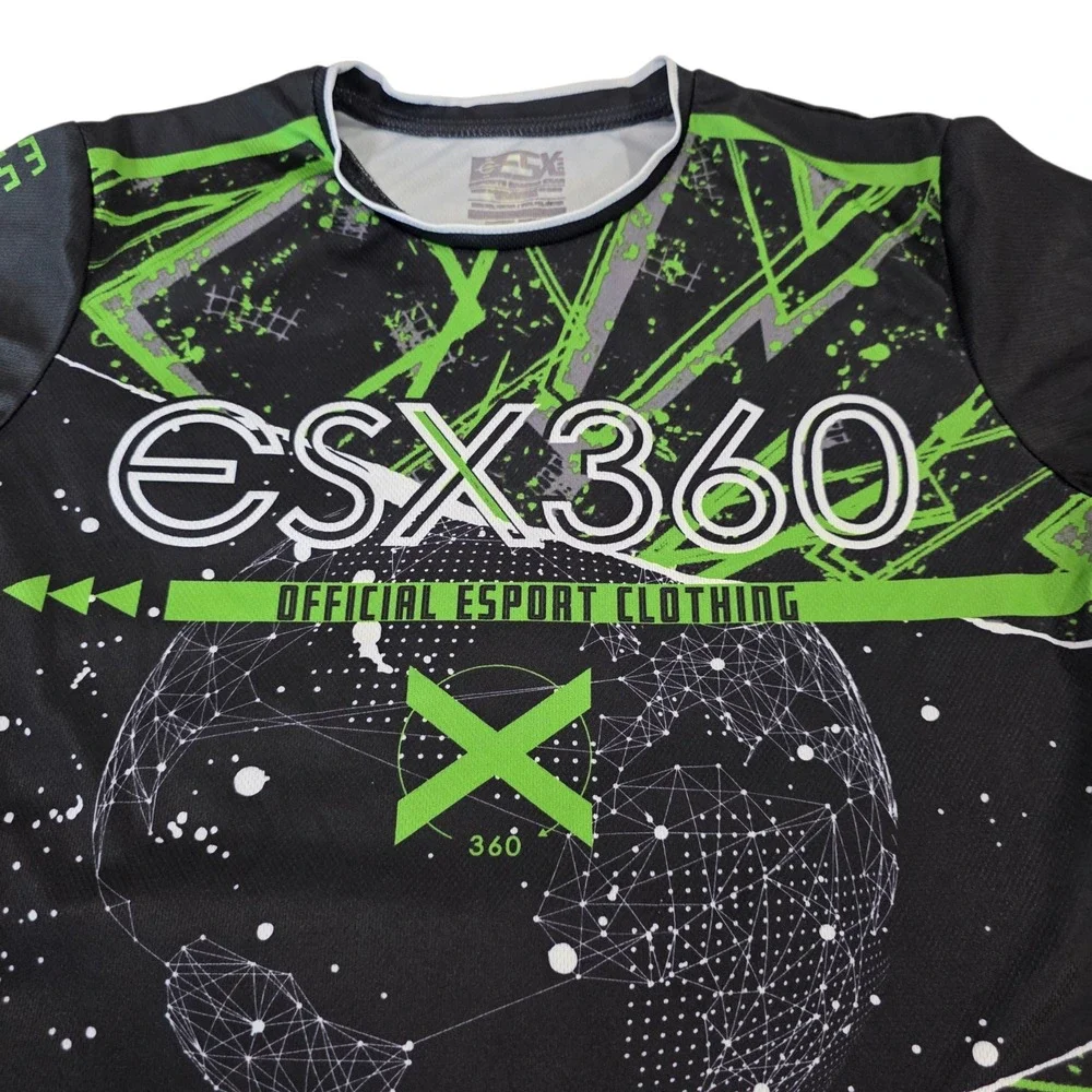 ESX360‎ Pullover Shirt Boys Black Green 10-12 Short Sleeve Graphic Print Gaming